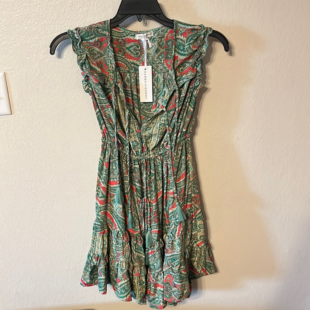NWT, One Size Dress (Med) - Green Print Dress